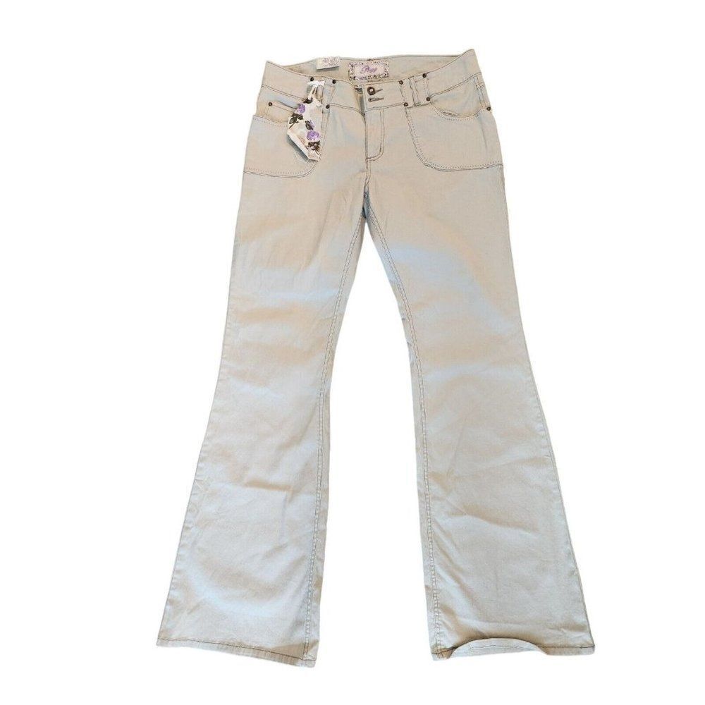 New Vintage 90s Plugg Khaki Tan Bermuda Jeans Size 11 Low Rise Flare